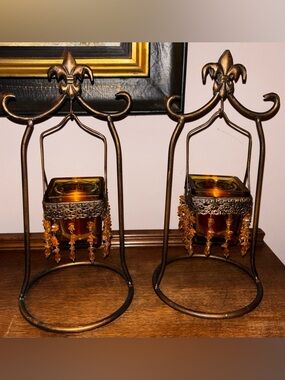 Pair of Vintage Home Interiors Fleur-de-Lis Candle Holders.